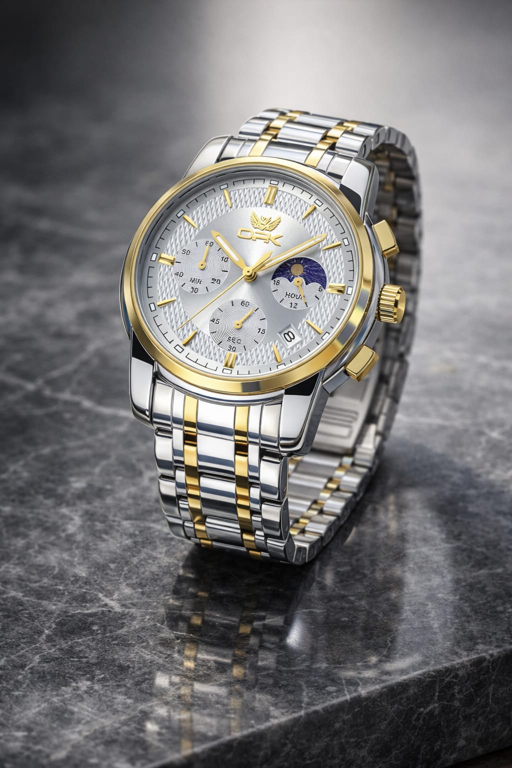 Relógio OPK Masculino Premium Dourado e Prateado – Elegância que Impõe Presença