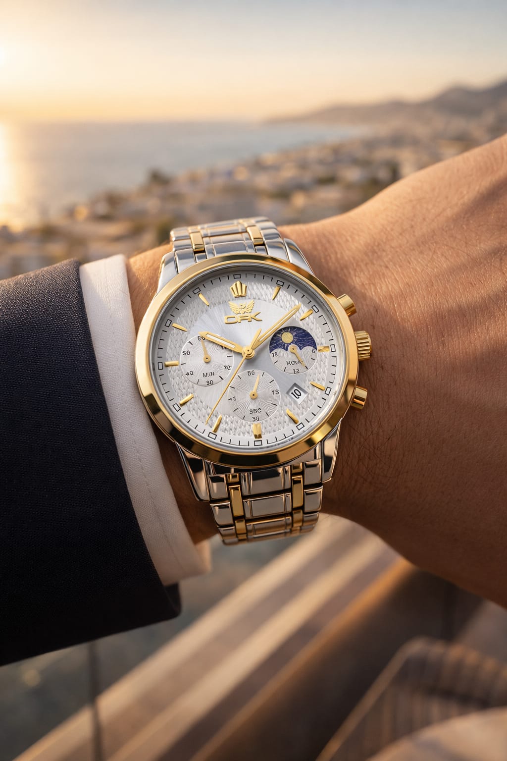 Relógio OPK Masculino Premium Dourado e Prateado – Elegância que Impõe Presença