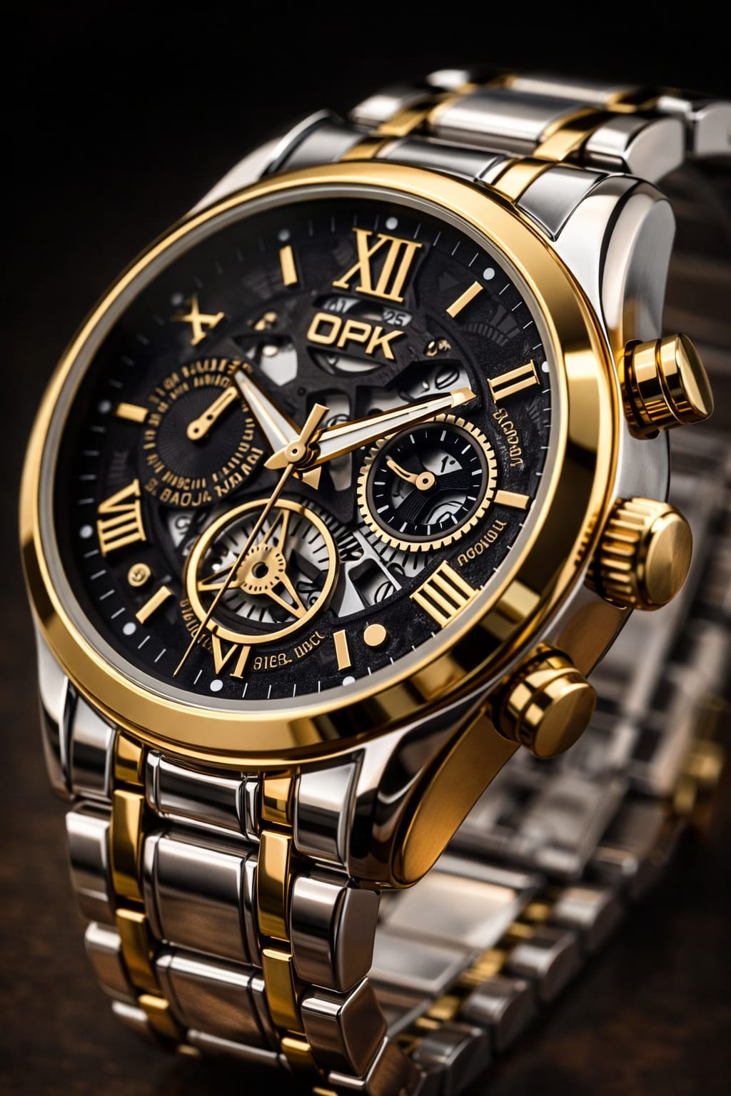 Relógio OPK Masculino Premium Dourado e Prateado – Presença que Fala Antes de Você.