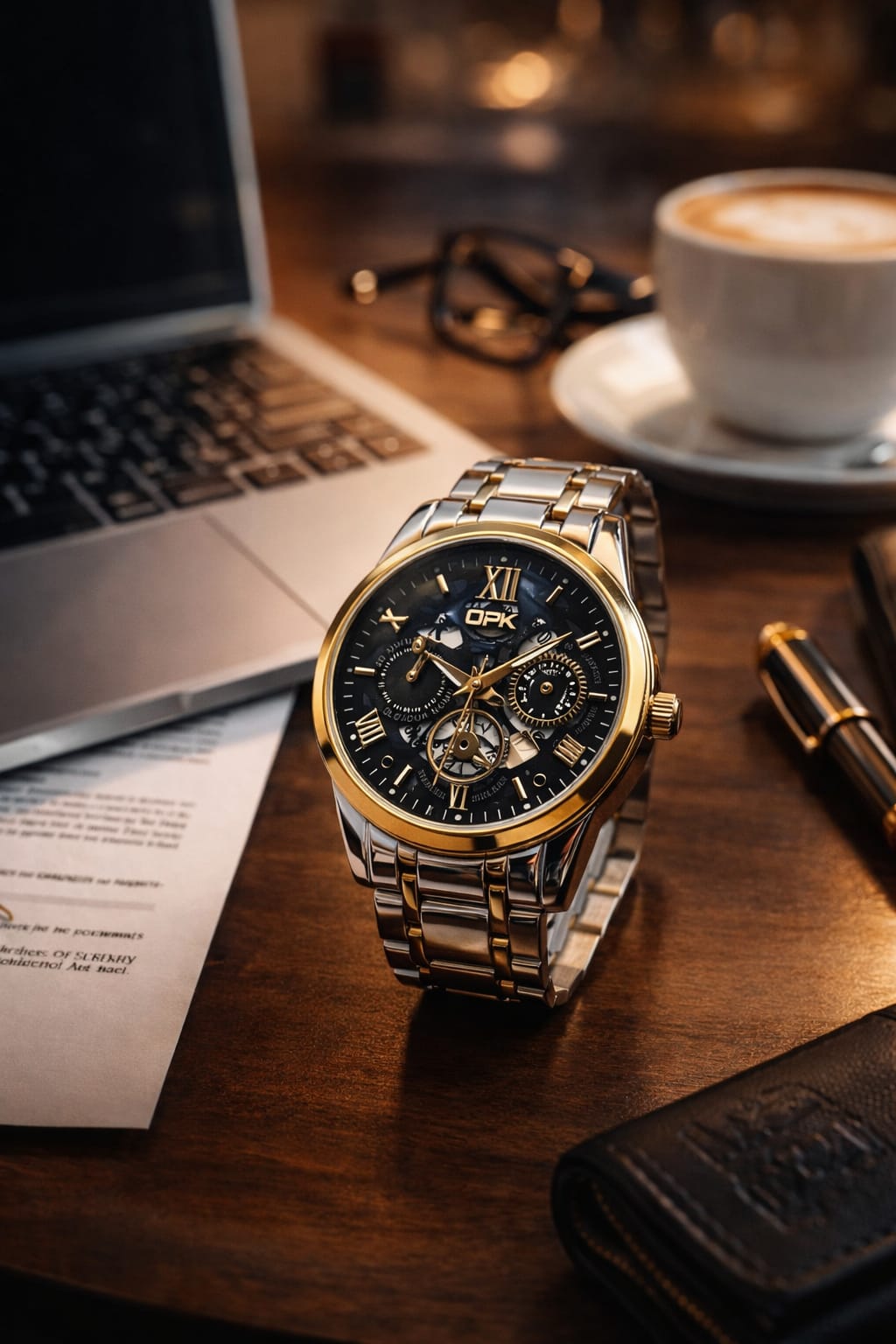 Relógio OPK Masculino Premium Dourado e Prateado – Presença que Fala Antes de Você.