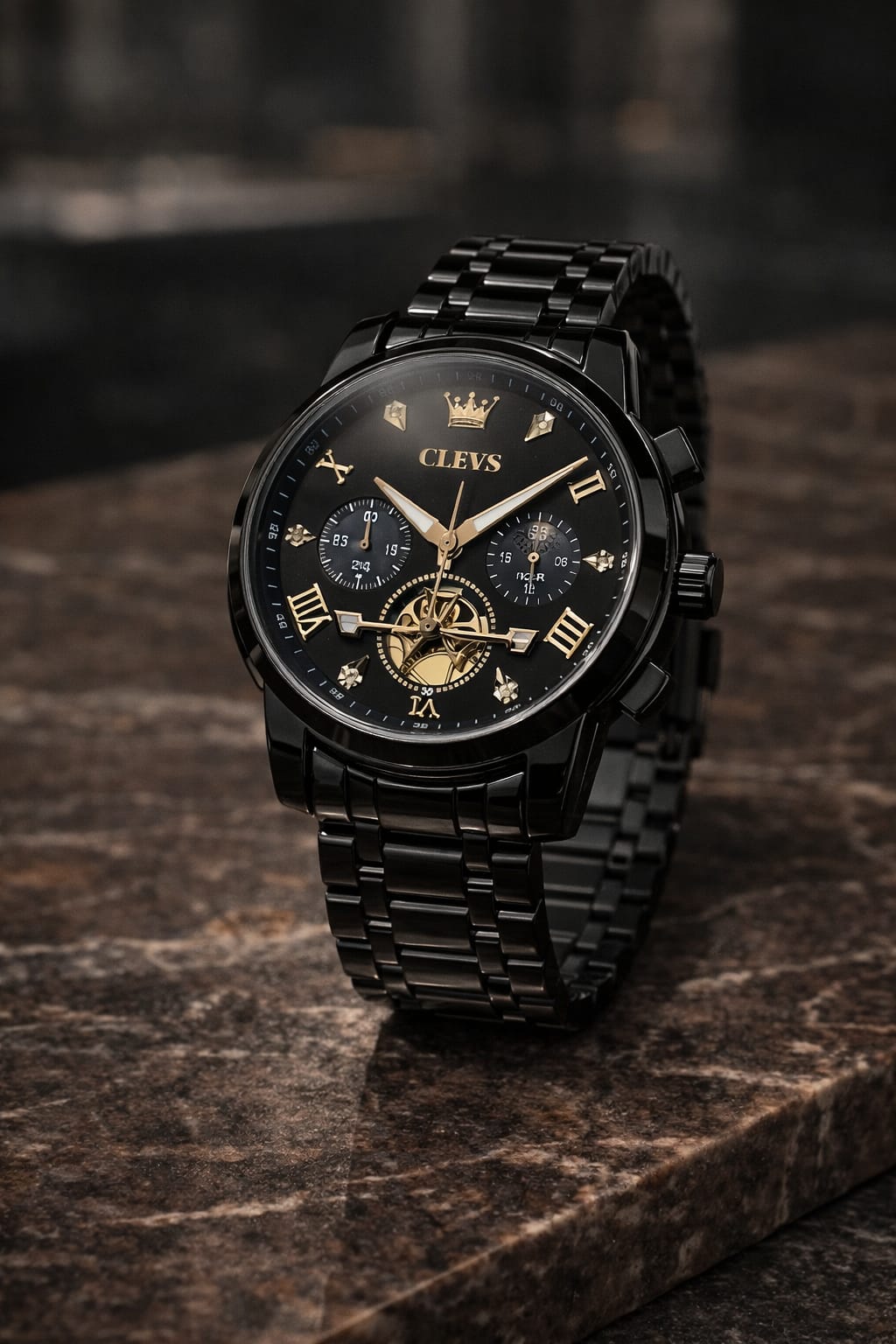 Relógio Olevs Masculino Premium Preto e Dourado – Sofisticação que Fala por Você