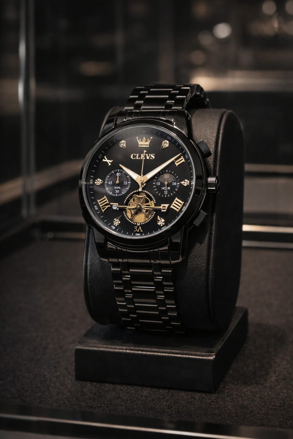 Relógio Olevs Masculino Premium Preto e Dourado – Sofisticação que Fala por Você