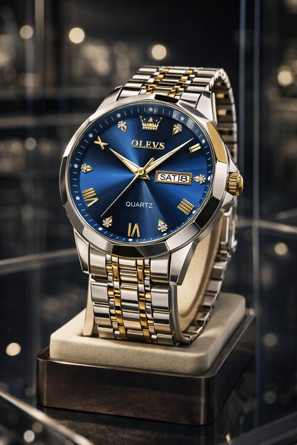 Relógio Olevs masculino dourado e prateado. Elegância executiva, presença marcante e sofisticação atemporal
