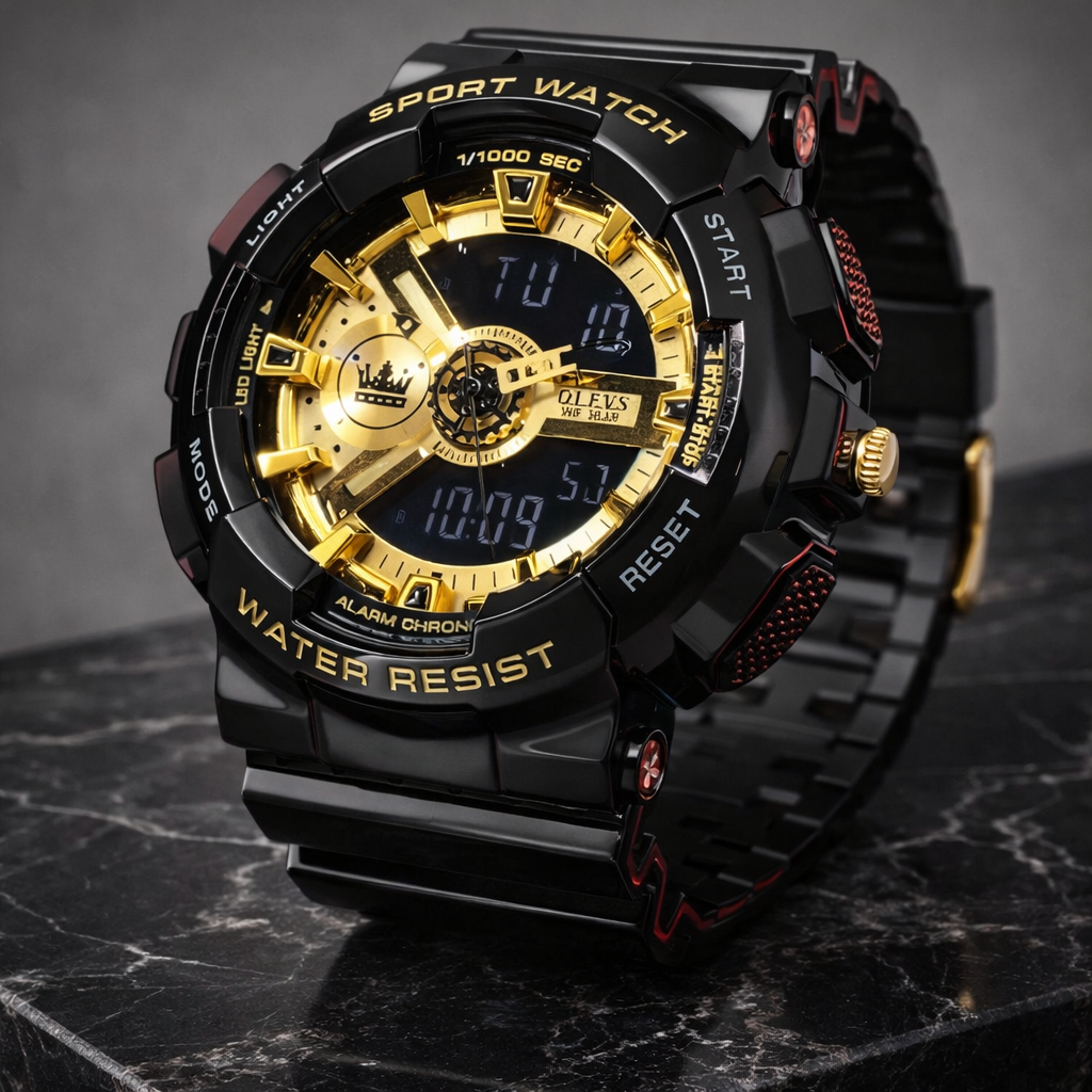 Relógio Olevs maculino preto e dourado
Potência esportiva com presença marcante e identidade moderna