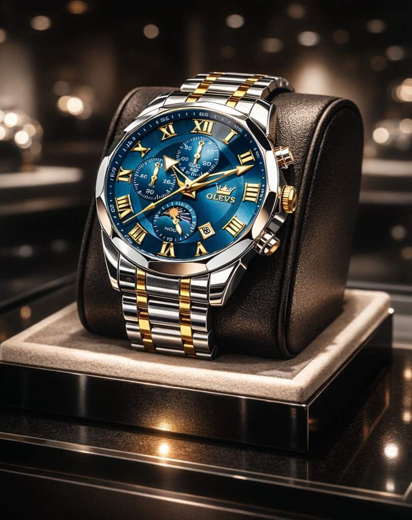 Relógio OPK masculino prata e dourado com mostrador azul
Sofisticação moderna, presença marcante e funcionalidade refinada.