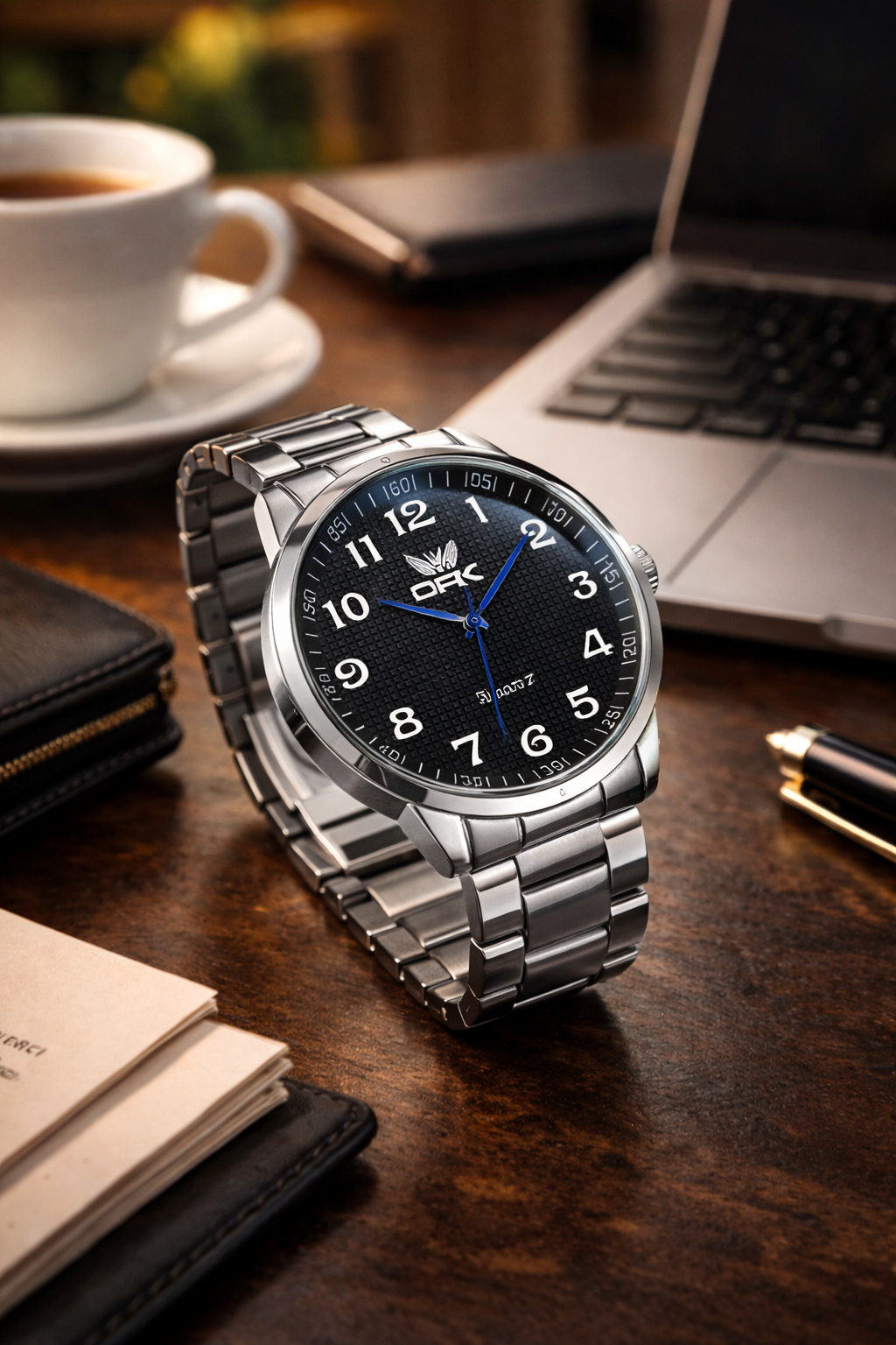 Relogio OPK masculino prateado com ponteiros azul. O Detalhe que Define sua Presença