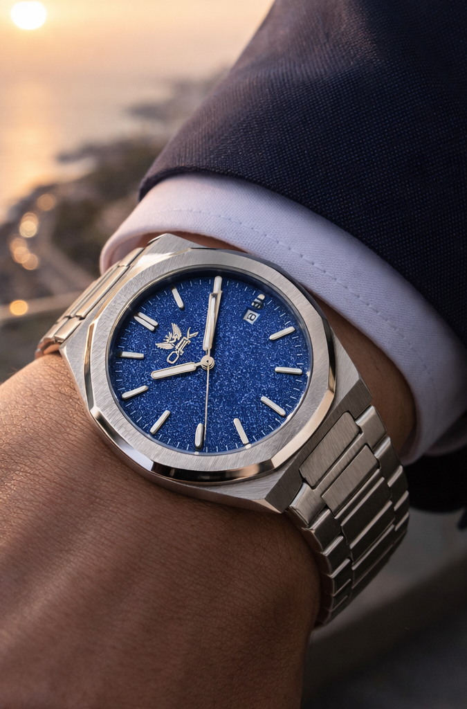 Relógio Olevs masculino azul texturizado em aço, sofisticação moderna com presença marcante
