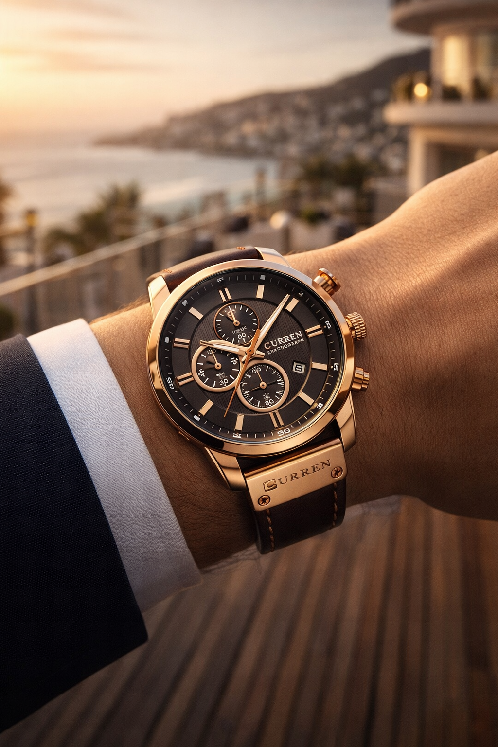 Relógio Curren Masculino Premium com couro marrom – Presença que se Respeita