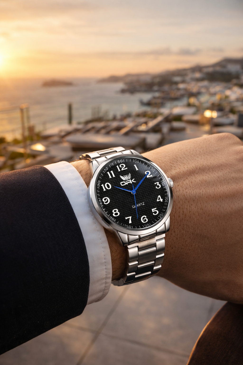 Relogio OPK masculino prateado com ponteiros azul. O Detalhe que Define sua Presença