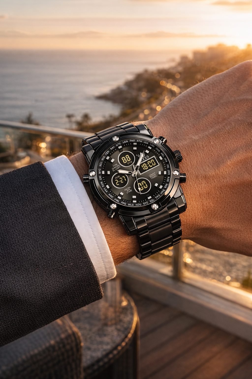 Relógio Olevs preto multifuncional
Potência, tecnologia e presença executiva em um só relógio