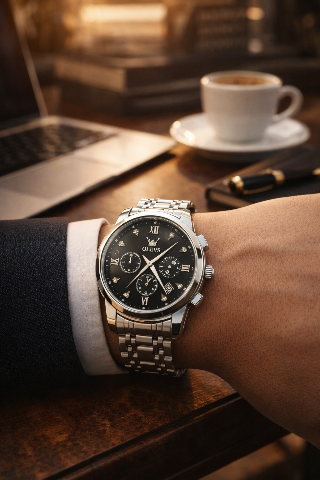 Relógio Olevs masculino prata. Sofisticação moderna, design marcante e executivo