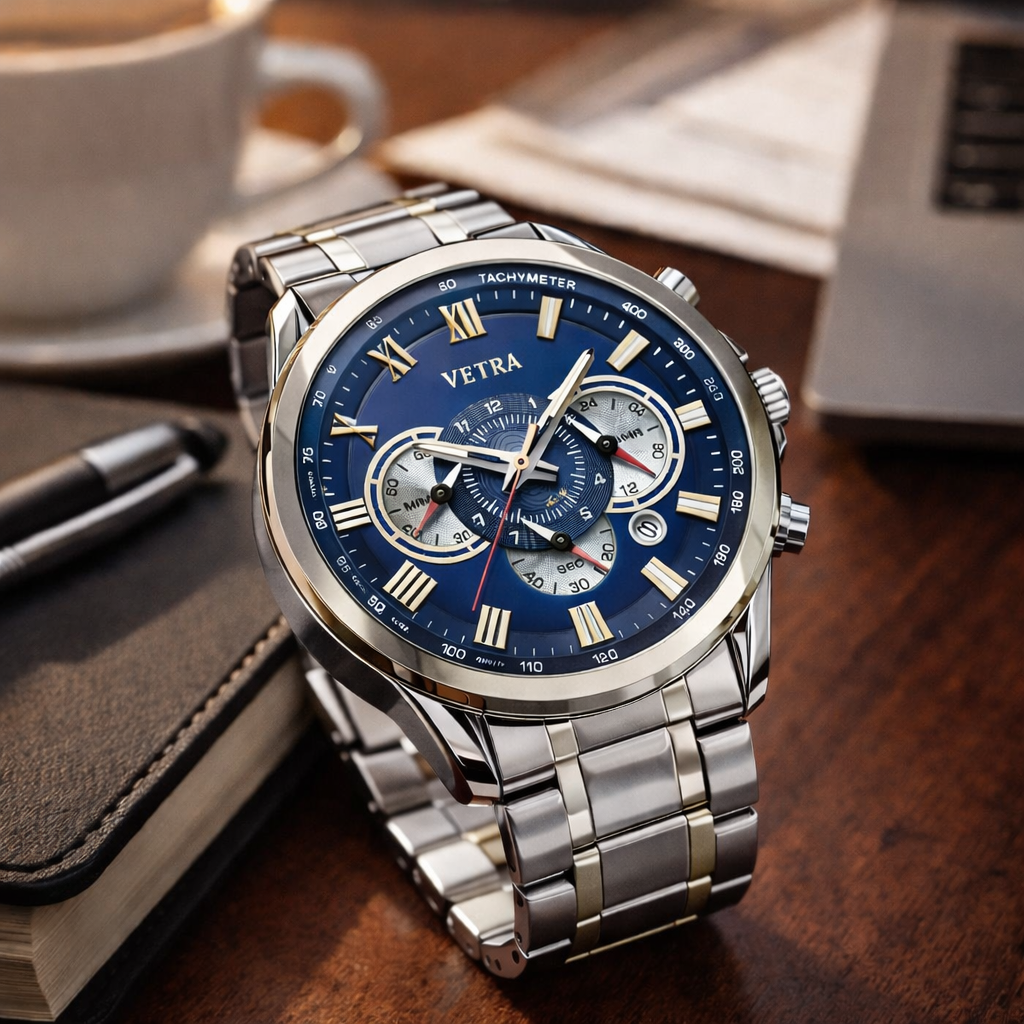 Relógio Vetra masculino azul cronógrafo em aço Inoxidável
Sofisticação esportiva com presença executiva