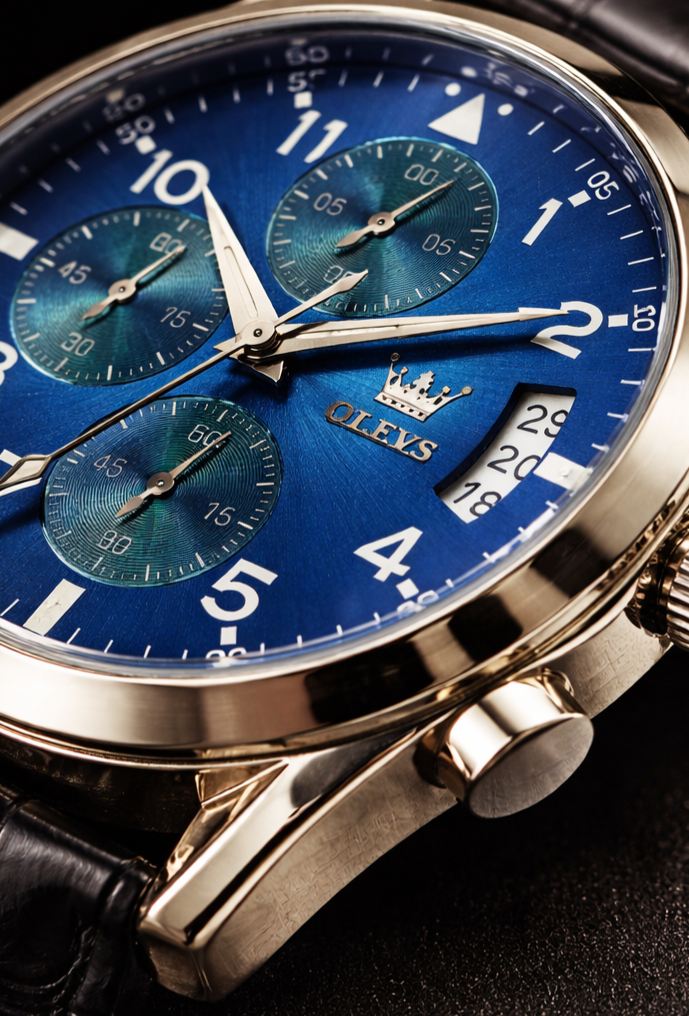 Relógio OLEVS masculino prateado com mostrador azul