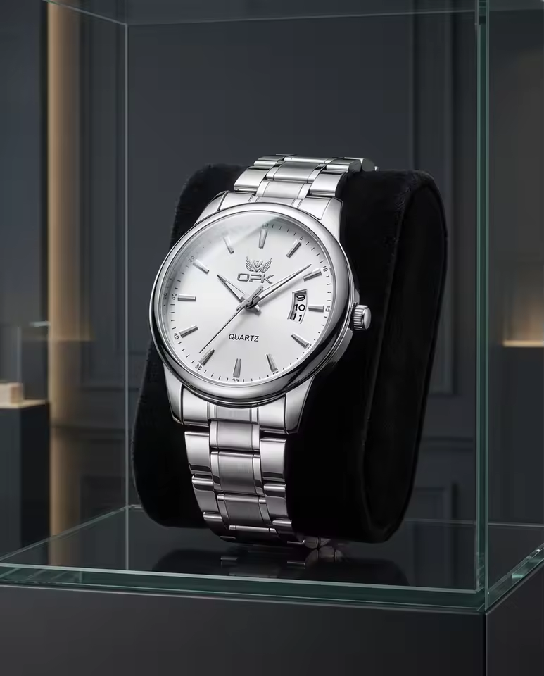 Relógio OPK masculino prata com mostrador branco
Elegância discreta, presença executiva e funcionalidade essencial