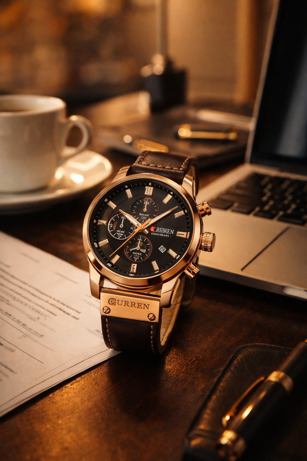 Relógio Curren Masculino Premium com couro marrom – Presença que se Respeita