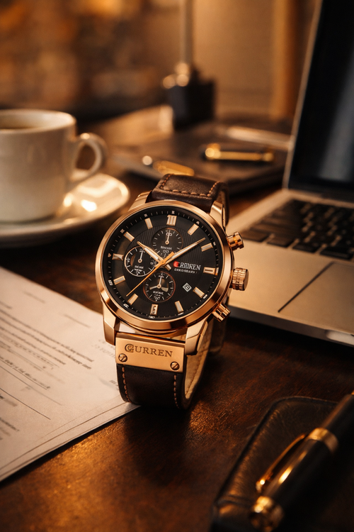 Relógio Curren Masculino Premium com couro marrom – Presença que se Respeita