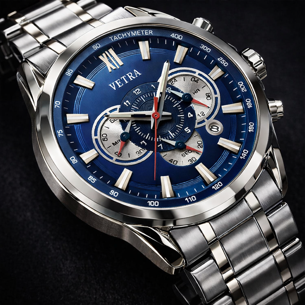 Relógio Vetra masculino azul cronógrafo em aço Inoxidável
Sofisticação esportiva com presença executiva